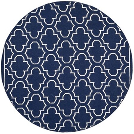 Safavieh 7 x 7 ft. Round Contemporary Dhurries- Navy and Ivory- Flatweave Rug DHU625D-7R